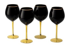 the wine savant set of 4 black wine glasses gold stemmed 14 oz gold rim wine glasses, black colored wine glasses luxury wine glassware wine tasting, wedding gift, anniversary, birthday