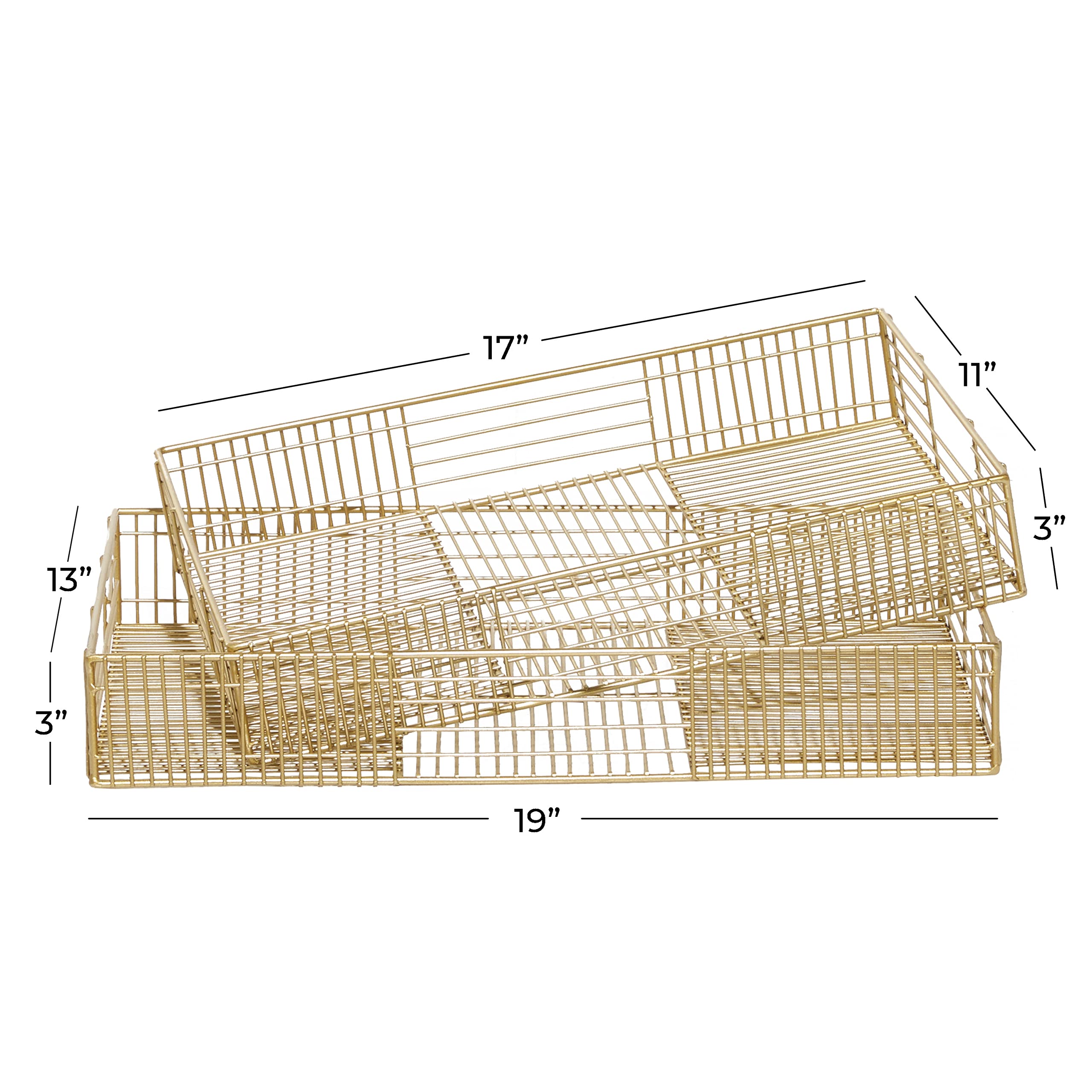 CosmoLiving by Cosmopolitan Metal Wire Tray, Set of 2 17", 19"W, Gold