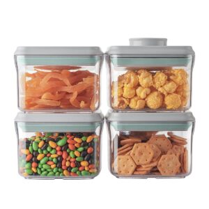 ankou airtight container set - (380ml 4 pcs) stackable one button openning food containers for snacks candy salt herbs spices bpa-free tranparent (0.32 qt * 4)