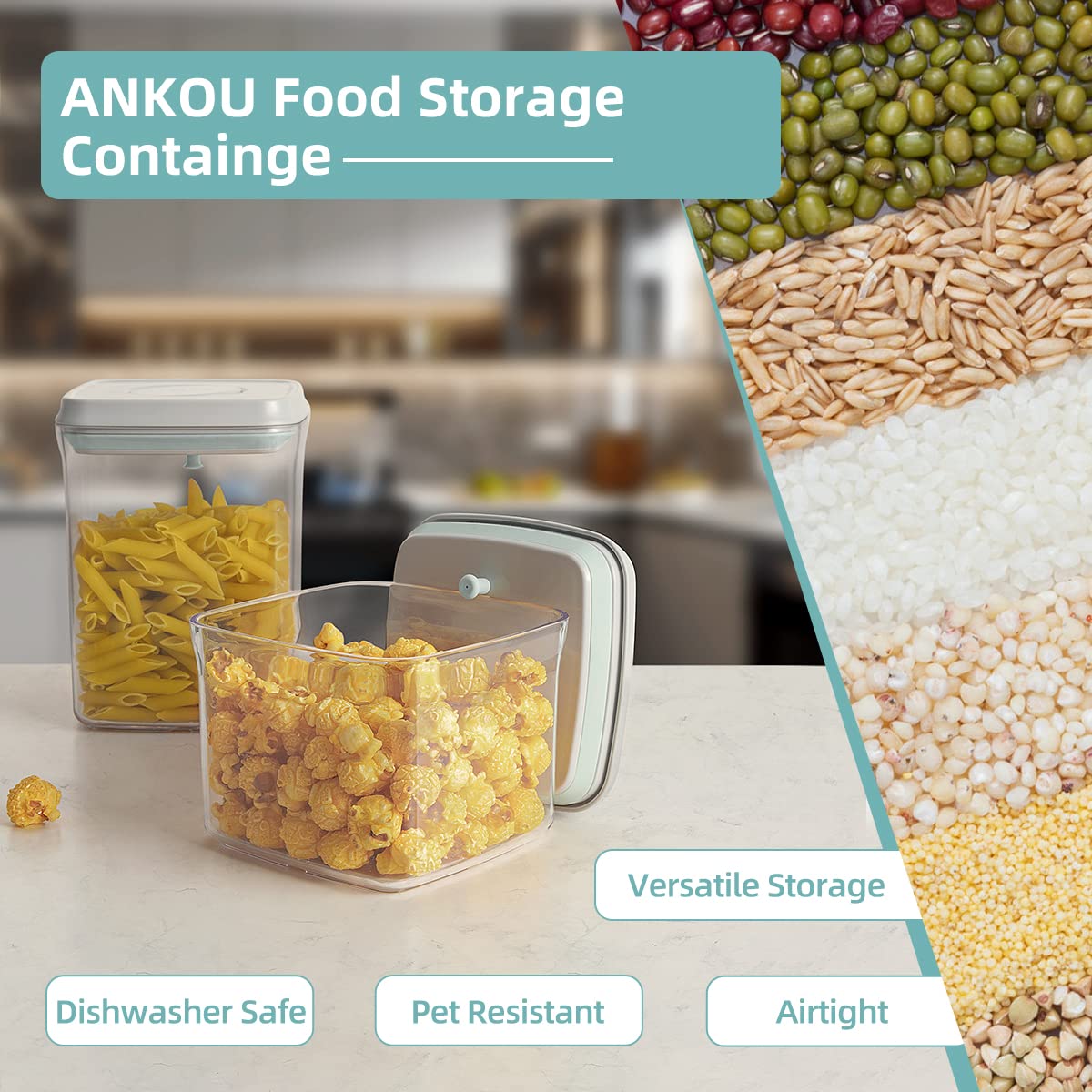 Ankou Airtight Container Set - (380ml 4 Pcs) Stackable One Button Openning Food Containers for Snacks Candy Salt Herbs Spices BPA-Free Tranparent (0.32 QT * 4)