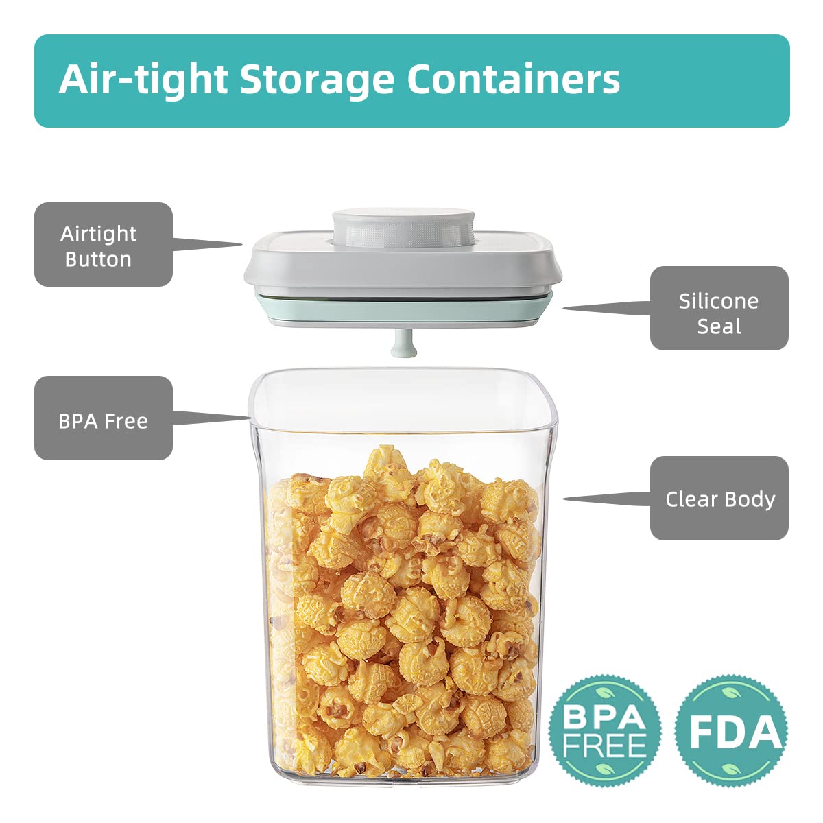 Ankou Airtight Container Set - (380ml 4 Pcs) Stackable One Button Openning Food Containers for Snacks Candy Salt Herbs Spices BPA-Free Tranparent (0.32 QT * 4)