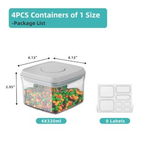 Ankou Airtight Container Set - (380ml 4 Pcs) Stackable One Button Openning Food Containers for Snacks Candy Salt Herbs Spices BPA-Free Tranparent (0.32 QT * 4)
