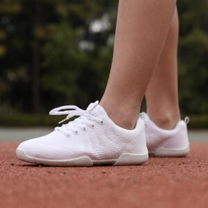 FUQIAO Girls White Cheerleading Shoes Lightweight Competition Sneakers Women Indoor Cheer Dance Shoe White 3 Big Kid