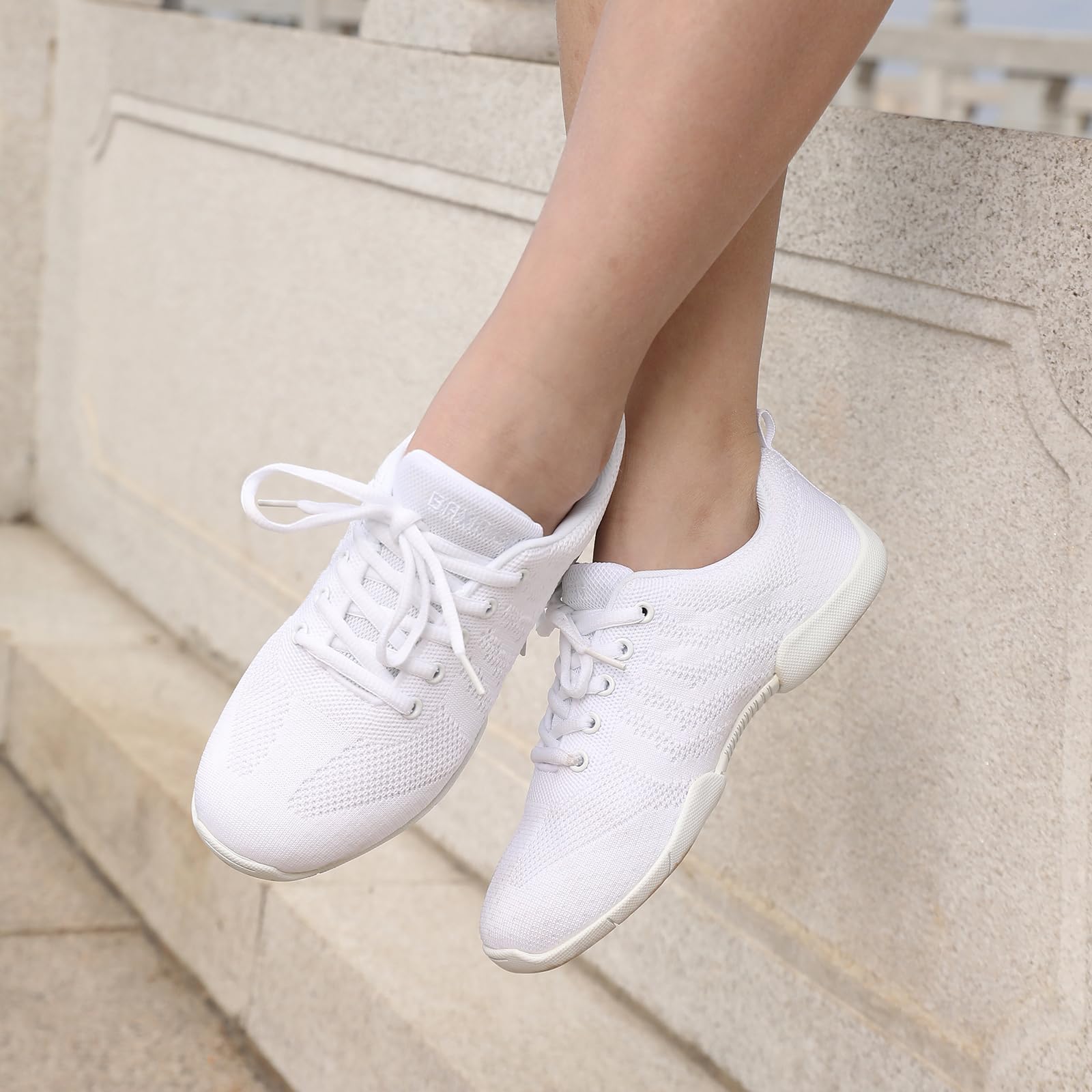 FUQIAO Girls White Cheerleading Shoes Lightweight Competition Sneakers Women Indoor Cheer Dance Shoe White 3 Big Kid