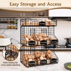 X-cosrack Fresh Egg Holder Countertop, 3 Tier Egg Rack with 4 Dividers to Separate Eggs for A Week, Stackable Wire Baskets for Storing Fresh Eggs, Large Egg Dispenser for Countertop/Wall-Mounted