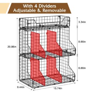 X-cosrack Fresh Egg Holder Countertop, 3 Tier Egg Rack with 4 Dividers to Separate Eggs for A Week, Stackable Wire Baskets for Storing Fresh Eggs, Large Egg Dispenser for Countertop/Wall-Mounted