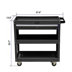 3-Tier Tool Cart Rolling Mechanic Service Cart on Wheels with Drawer, 330lbs Capacity Utility Cart, Big Rolling Tool Storage Cart and Tool Organizer for Garage Warehouse Workshop and Room (Black)