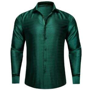 barry.wang men shirts emerald green silk dress shirt long sleeve for casual business party woven shirts st. patrick's day