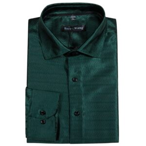 Barry.Wang Men Shirts Emerald Green Silk Dress Shirt Long Sleeve for Casual Business Party Woven Shirts St. Patrick's Day