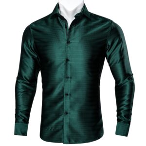 Barry.Wang Men Shirts Emerald Green Silk Dress Shirt Long Sleeve for Casual Business Party Woven Shirts St. Patrick's Day