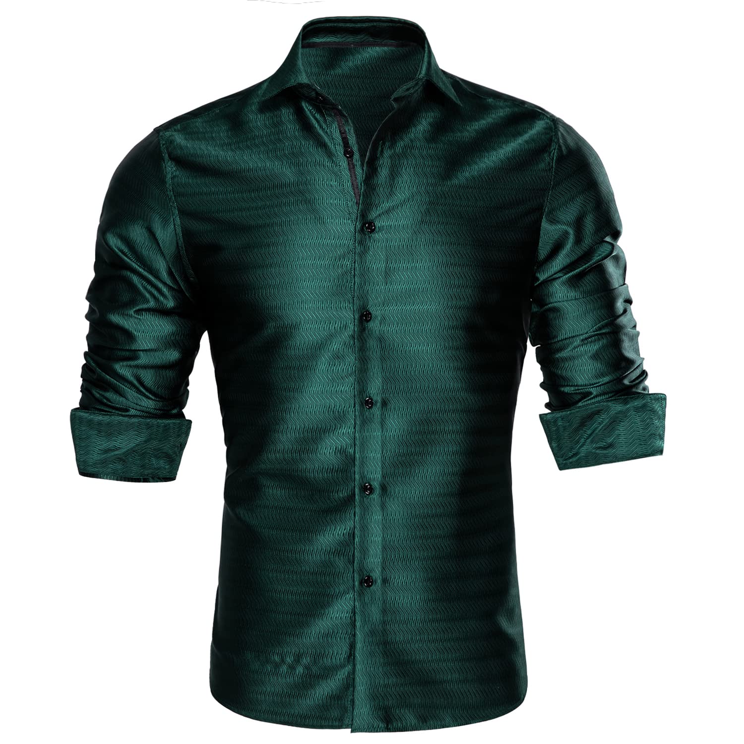 Barry.Wang Men Shirts Emerald Green Silk Dress Shirt Long Sleeve for Casual Business Party Woven Shirts St. Patrick's Day