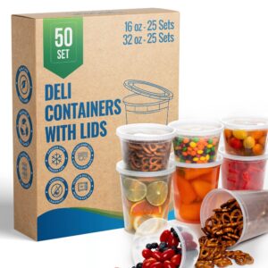 safeware deli containers with airtight lids 50 mix sets (16oz- 25 set, 32oz 25 set) perfect for slime, portion control, microwavable, dishwasher, freezer safe, leakproof, stackable