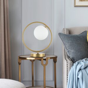 YHTlaeh Table Lamp Modern Globe Glass Desk Lamp Gold Reading Lamp Moon Shape Metal Table Light for Bedroom Living Room Office G9 Base