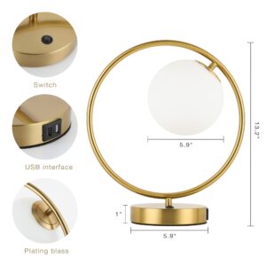 YHTlaeh Table Lamp Modern Globe Glass Desk Lamp Gold Reading Lamp Moon Shape Metal Table Light for Bedroom Living Room Office G9 Base