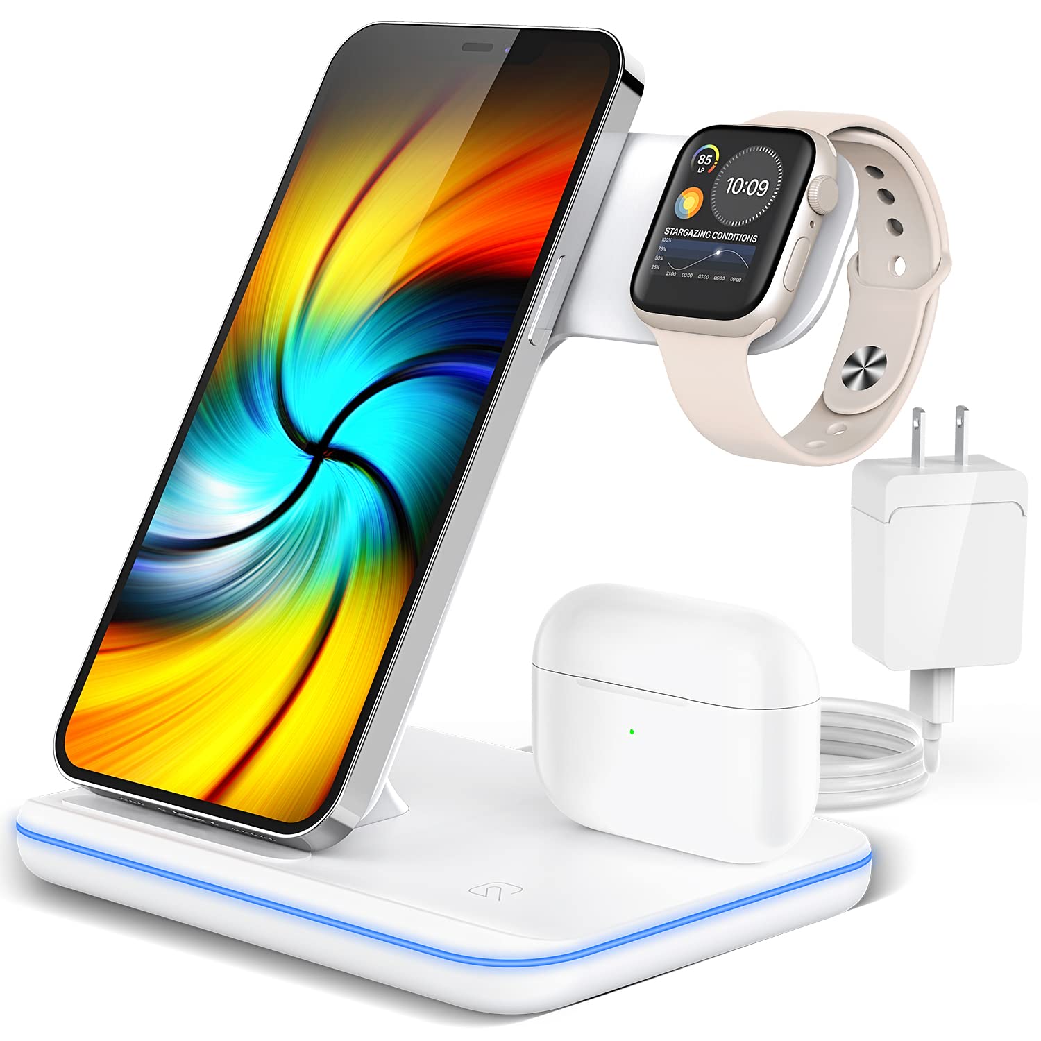 Wireless Charging Station, 2023 Upgraded 3 in 1 Wireless Charger Stand with Breathing Indicator Compatible with iPhone 14/13/12/11 Pro/XS, AirPods 3/2/1/pro 2, iWatch Series 8/7/6/5/4/3/Ultra