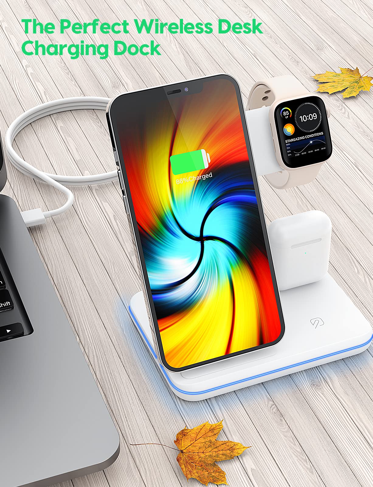 Wireless Charging Station, 2023 Upgraded 3 in 1 Wireless Charger Stand with Breathing Indicator Compatible with iPhone 14/13/12/11 Pro/XS, AirPods 3/2/1/pro 2, iWatch Series 8/7/6/5/4/3/Ultra