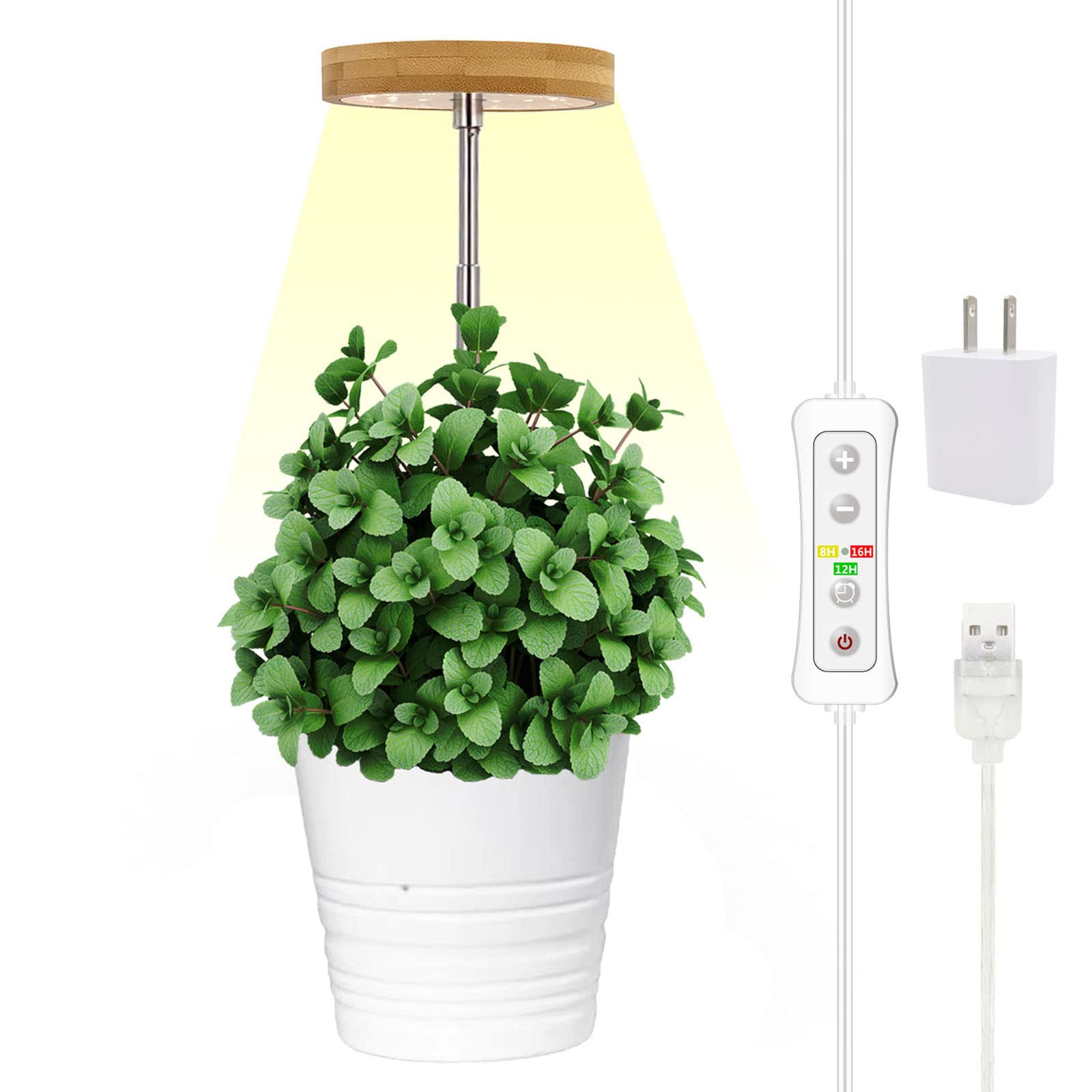 Plant Grow Light for Indoor Plant,Bamboo Mini LED Grow Light Garden,Height Adjustable,Automatic Timer with 8/12/16 Hours