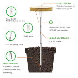 Plant Grow Light for Indoor Plant,Bamboo Mini LED Grow Light Garden,Height Adjustable,Automatic Timer with 8/12/16 Hours