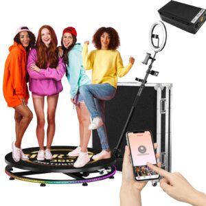 harzhi 360 photo booth with flight case 80cm + 24v battery, 360 photo booth machine for parties christmas wedding 31.5", software app remote control automatic spin accessories for 3-5 people