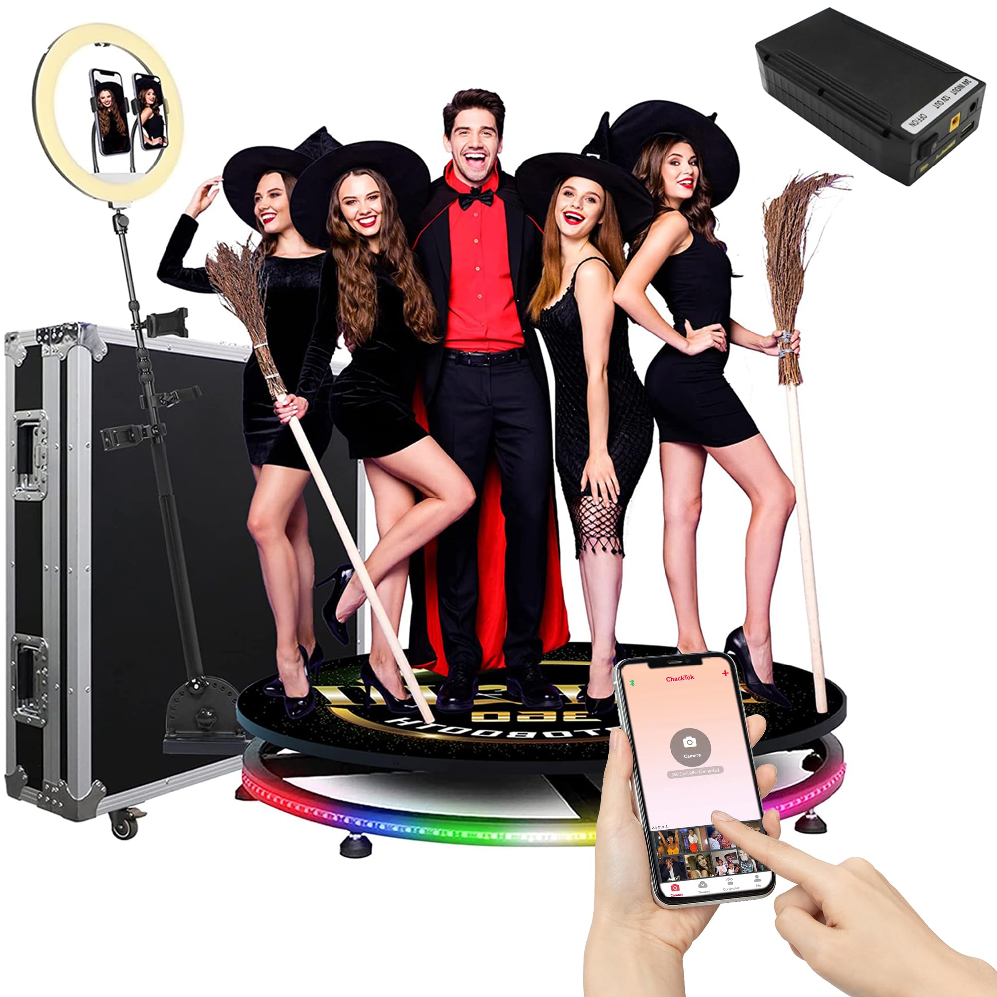 HARZHI 360 Photo Booth with Flight Case 100CM /39.4" + 24V Battery, 360 Photo Booth Machine for Parties Christmas Wedding,Software APP Remote Control Automatic Spin Accessories for 5-7 People