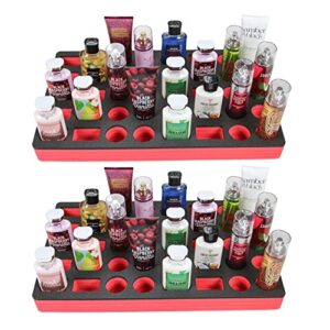 polar whale 2 lotion and body spray stand organizers large tray red and black durable foam washable waterproof insert for home bathroom bedroom office 23.25 x 13.5 x 2 inches 40 slots 2pc pair set