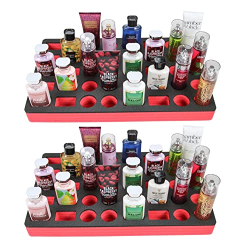 Polar Whale 2 Lotion and Body Spray Stand Organizers Large Tray Red and Black Durable Foam Washable Waterproof Insert for Home Bathroom Bedroom Office 23.25 x 13.5 x 2 Inches 40 Slots 2pc Pair Set