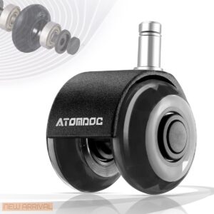 office chair caster wheels by atomdoc, 2.2" newly revolutionary quadruple ball bearing design,heavy duty & safe protection for all floors including hardwood, set of 5