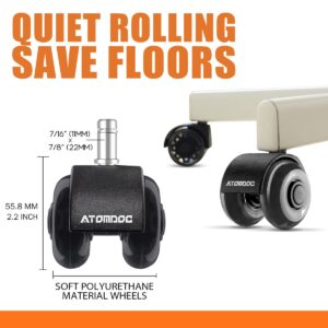 Office Chair Caster Wheels by ATOMDOC, 2.2" Newly Revolutionary Quadruple Ball Bearing Design,Heavy Duty & Safe Protection for All Floors Including Hardwood, Set of 5