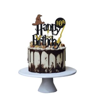 wizard 10th cake topper, boy and girl 10 happy birthday party decoration - black (5th-50th)