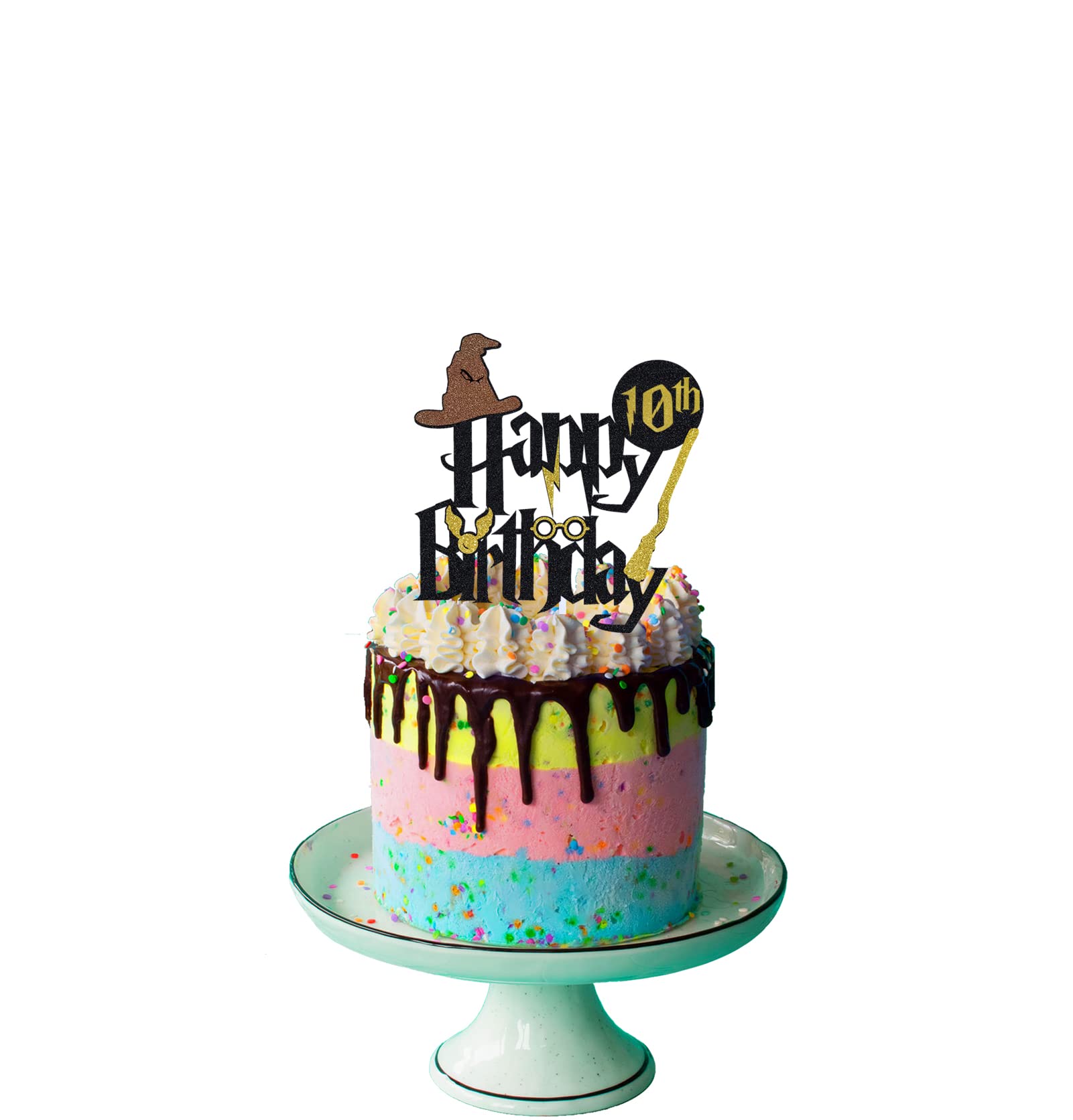 Wizard 10th Cake Topper, Boy and Girl 10 Happy Birthday Party Decoration - Black (5th-50th)