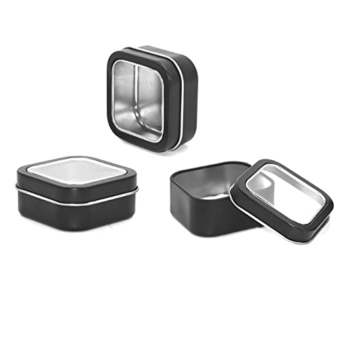 4 Pack Empty Tin Box Containers with Clear Lid Top Window, 2.2x2.2x0.98 Inch, Black Metal Containers Portable Box Small Storage Kit Home Organizer, Black