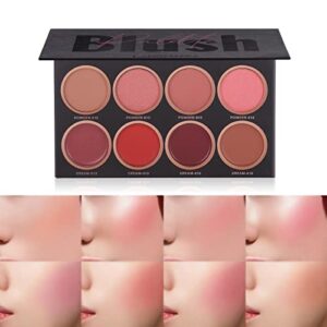 sumeitang 8 colors face blush palette，4 color mineral blush powder & 4 color cream blusher，matte & shimmer finishes color from light to dark for cheek and eye makeup，long wearing，lightweight
