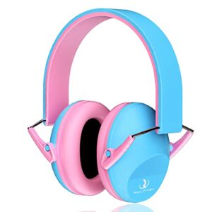 riikuntek kids ear protection safety ear muffs, hearing protectors noise cancelling headphones for kids, 26db snr noise reduction earmuffs for sports events, concerts, fireworks, air shows - pink