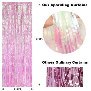 3 Pack Fringe Curtains Party Decorations,Tinsel Backdrop Curtains for Parties,Photo Booth Wedding Graduations Birthday Christmas Event Party Supplies (Rainbow Pink)