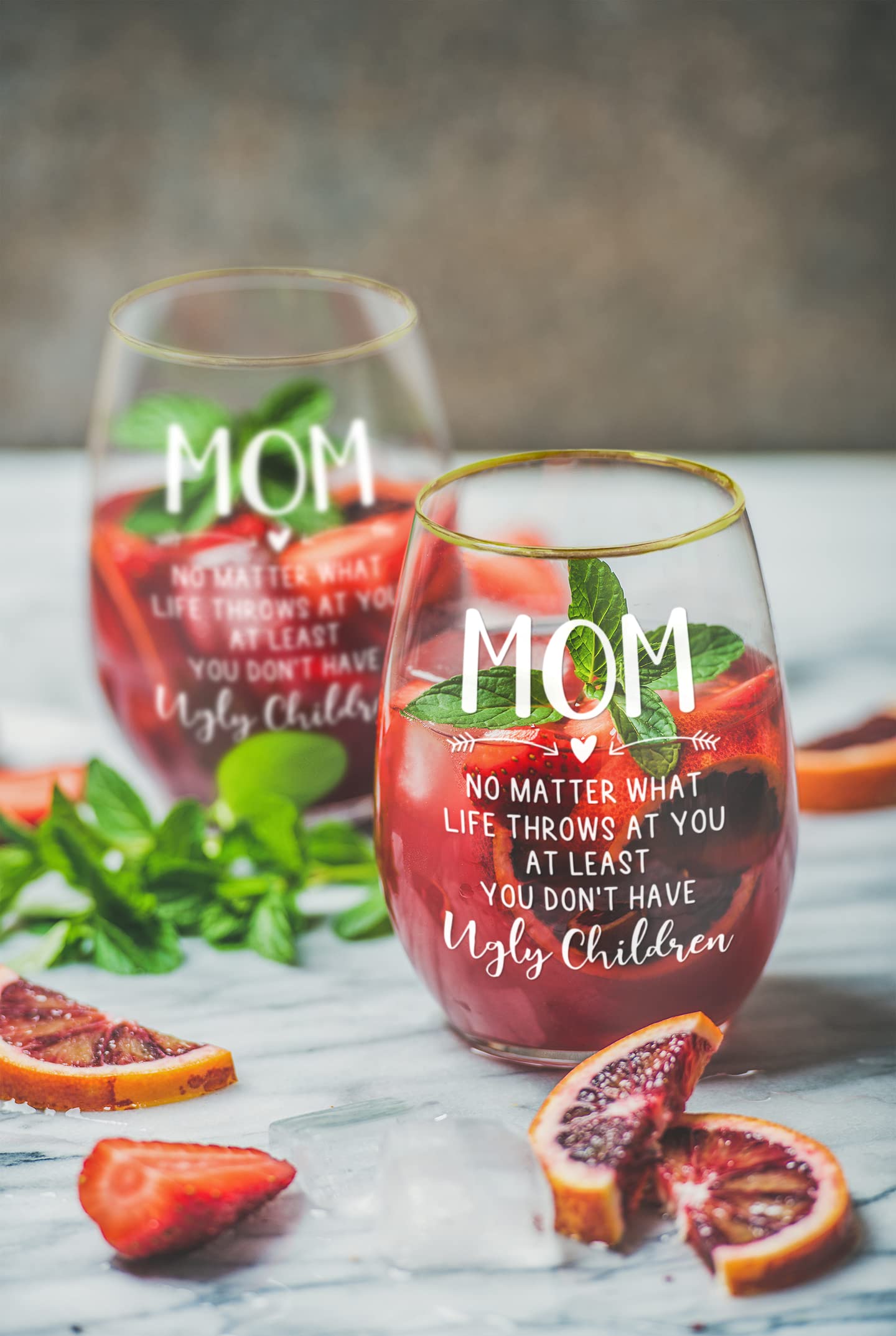 NICKANE 12oz Mom Wine Glass with Gift Box as Christmas, Birthday Gifts for Mother, Women - Mom You Don't Have Ugly Children Mom Glass - Fun Mothers Day Gifts for Mom from Daughter, Son