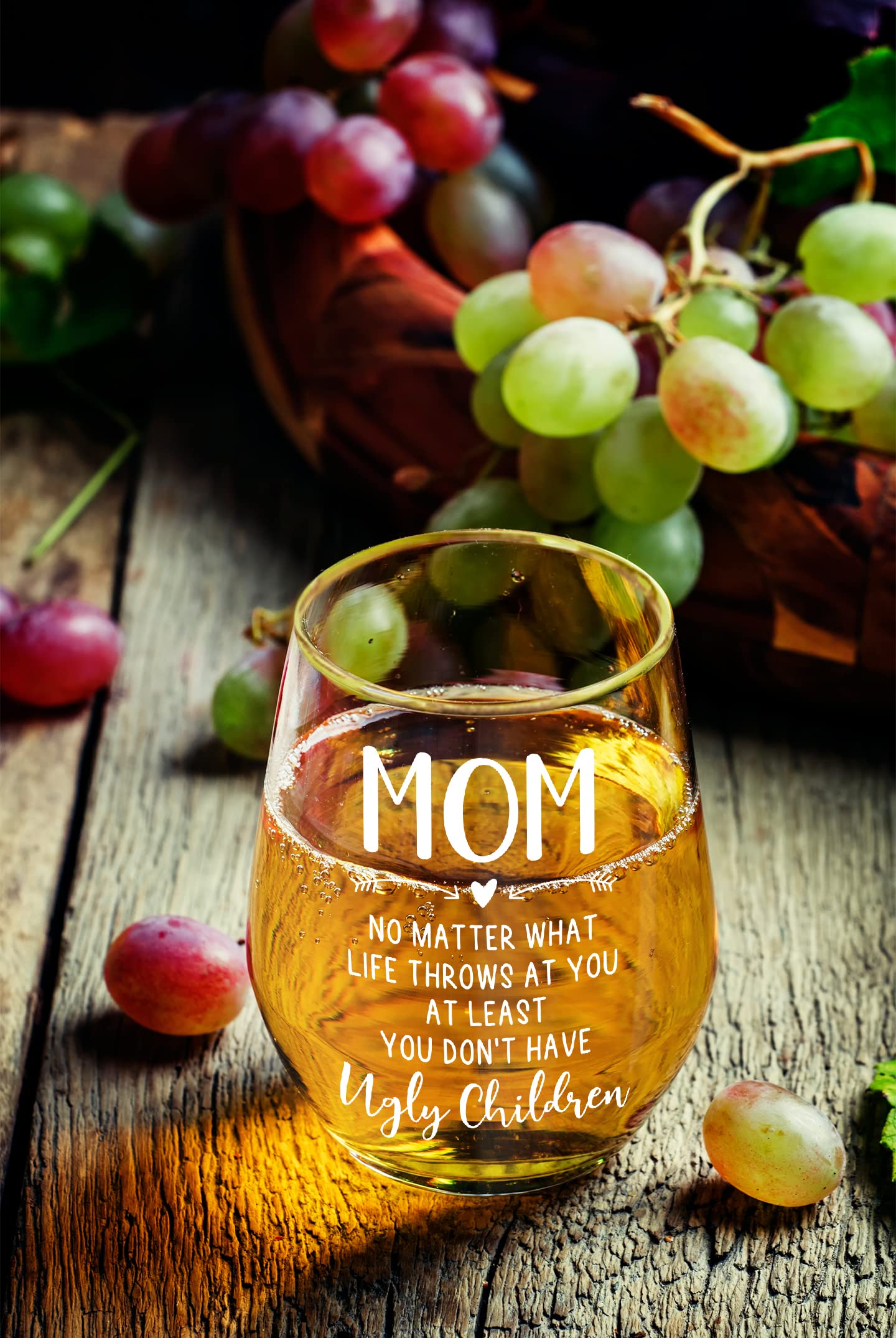 NICKANE 12oz Mom Wine Glass with Gift Box as Christmas, Birthday Gifts for Mother, Women - Mom You Don't Have Ugly Children Mom Glass - Fun Mothers Day Gifts for Mom from Daughter, Son