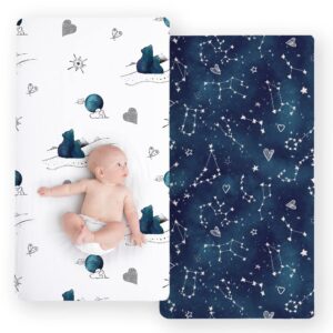 jumpoff jo - 2 pack fitted crib sheet, super soft breathable 100% cotton baby crib sheet for standard crib mattresses and toddler beds, 28 in. x 52 in. - galaxy & mama bear