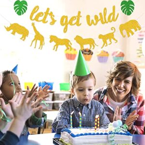 Let's Get Wild Banner Animal Jungle Safari Animal Theme Birthday Garland Zoo Themed Baby Shower Wild One Party Welcome Sign Forest 1st Birthday Party Decorations Gold Glittery