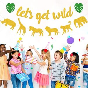 Let's Get Wild Banner Animal Jungle Safari Animal Theme Birthday Garland Zoo Themed Baby Shower Wild One Party Welcome Sign Forest 1st Birthday Party Decorations Gold Glittery