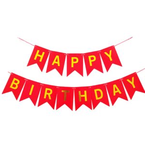 kalor red happy birthday bunting banner,swallowtail flag happy birthday sign, letters banner for party supplies and birthday decorations