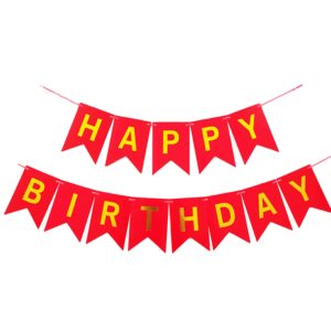 KALOR Red Happy Birthday Bunting Banner,Swallowtail Flag Happy Birthday Sign, Letters Banner for Party Supplies and Birthday Decorations