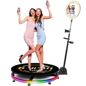 harzhi 360 photo booth 57cm + 24v battery, automatic 360 spin camera booth machine for parties christmas wedding with free logo ring light accessories