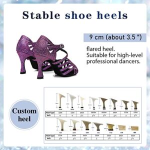 VCIXXVCE Women Professional Latin Rhinestone Dance Shoes Open Toe Salsa Chacha Ballroom Dance Heels Cross Strap Purple,8 US