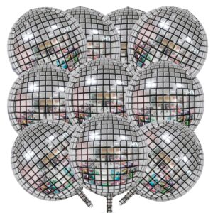 kalor 22 inch metallic disco silver mylar balloons,10 pcs disco ball balloons,large 4d giant round foil balloons for 70s disco party decorations birthday decorations