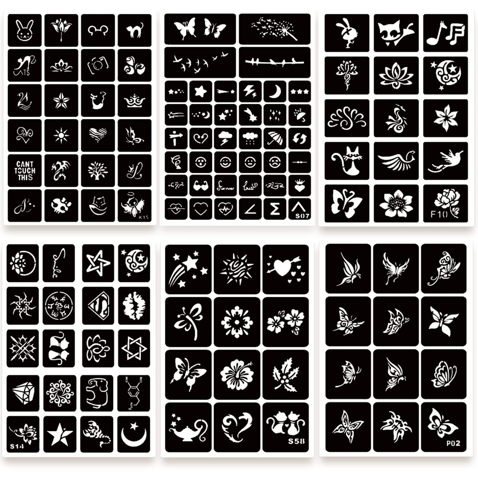 ChurlChurl 575pcs Temporary Tattoo Stencils, 20 Sheets Henna Tattoo Stencil Kit for Women Girls Kids and Boys Face Body Paint DIY Art Reusable Glitter Tattoo Stencils Pack