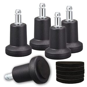 bell glides office chair wheel replacement with felt pads set of 5, 2.4 inch height desk chair feet stationary castors, computer chair locking wheels protectors for hardwood floors/carpet, black