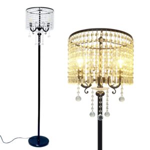 hsyile ku300267 modern elegance crystal floor lamp for living room,bedroom,office - standing tall pole lamp - classic black