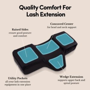 Ergonomic Lash Pillow for Lash Extensions - Memory Foam Lash Pillow with Velvet Pillowcase - Comfy Lash Neck Pillow, Eye Lash Pillow, Sturdy Head Pillow For Eyelash Extension Bed