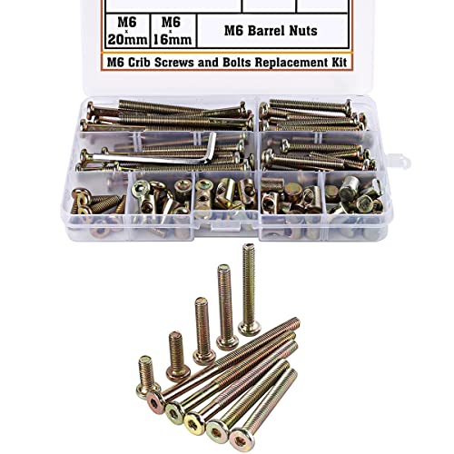 Crib Screws Bolts Replacement Hardware Parts Kit M6 Allen Head Bolts Barrel Nuts Compatible with Dream On Me Cribs Synergy Jayden Chelsea Alice Aden Violet Ashton Brody Casco Anna Carson Cape Cod Crib