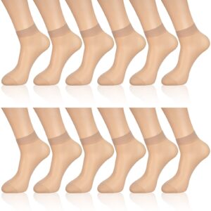geyoga 12 pairs sheer ankle socks thin nylon transparent ankle high hosiery socks short dress stockings for women and girls (nude color,medium)